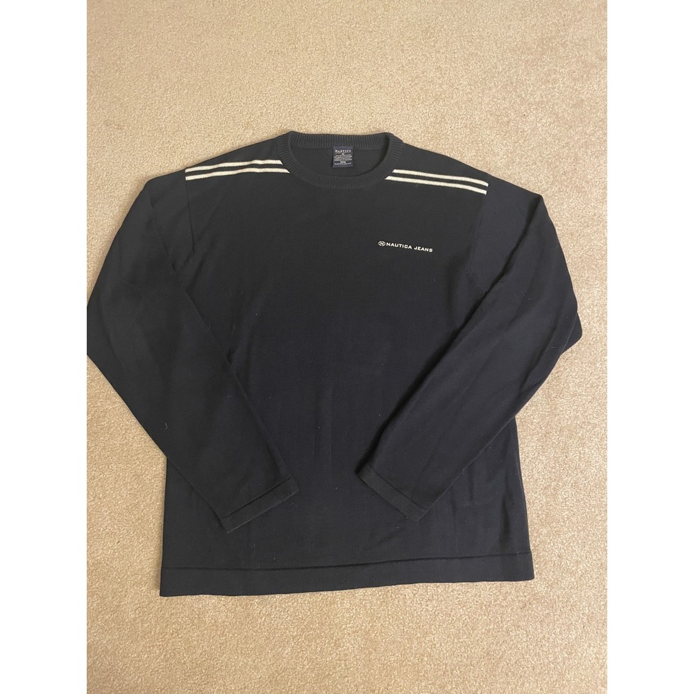 Vintage 90s Nautica Jeans Mens Black Long Sleeve Crew Neck Sweater Size Medium